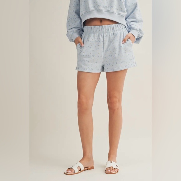 Kimberly C Pants - Light Blue Floral Print Women’s Lounge Shorts